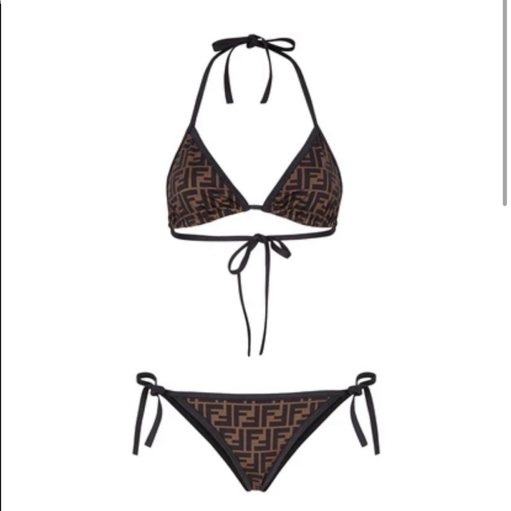 Fendi Brown & Black FF Logo Triangle Bikini